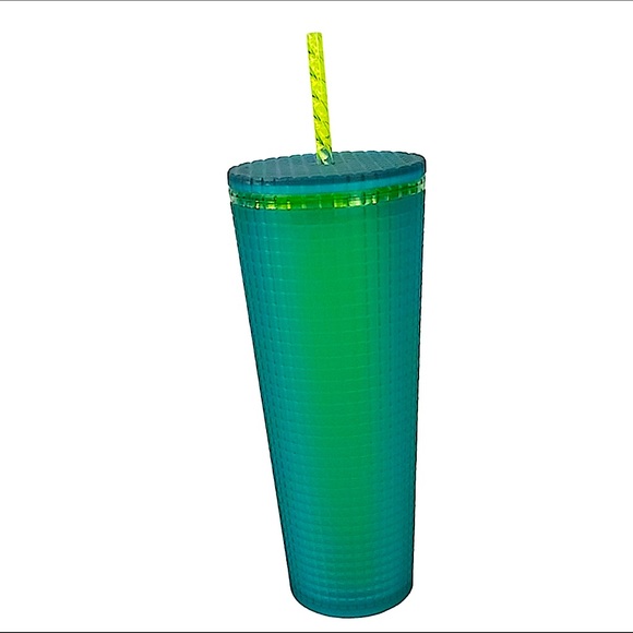 Starbucks 2022 ‘Mountain Dew’ Neon Green Yellow Grid Venti Tumbler Cup - Picture 7 of 9